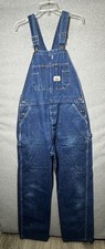 Vintage Round House Mens Blue Medium Washed Denim Chore Work Bib Overalls 36x32