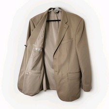 TravelSmith Men's 42R Travel Blazer Tan Khaki Mesh Lined Sport Coat Zip Pockets