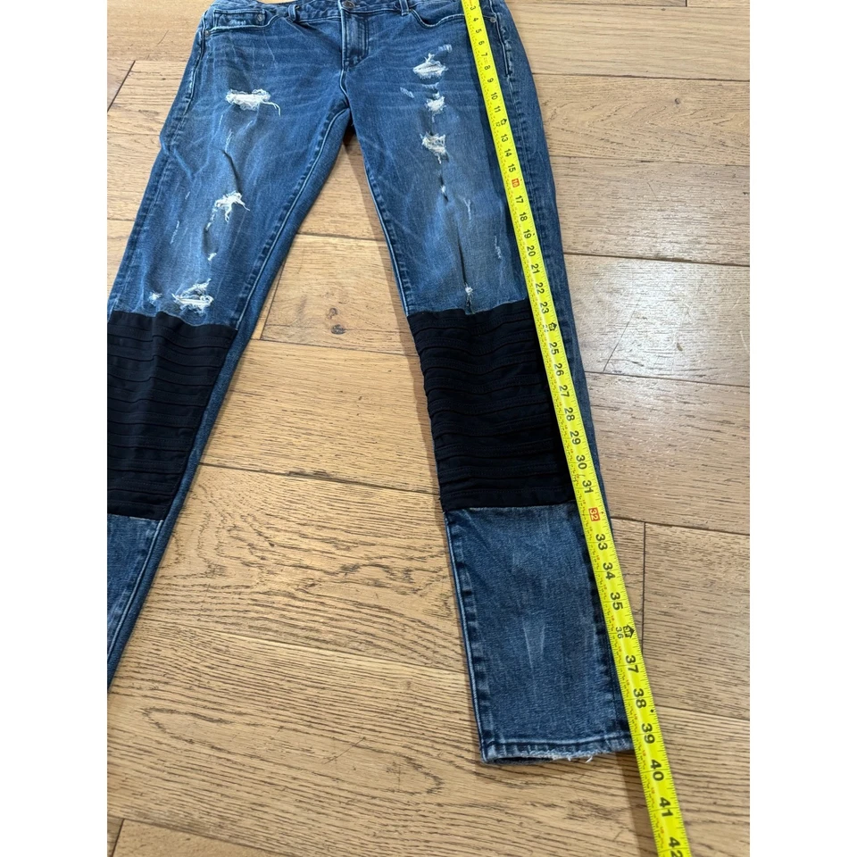 Pantalones de mezclilla CULT OF INDIVIDUALITY Zen Midrise Distressed Moto Patch azul mezcla de algodón Foto 3 de 4