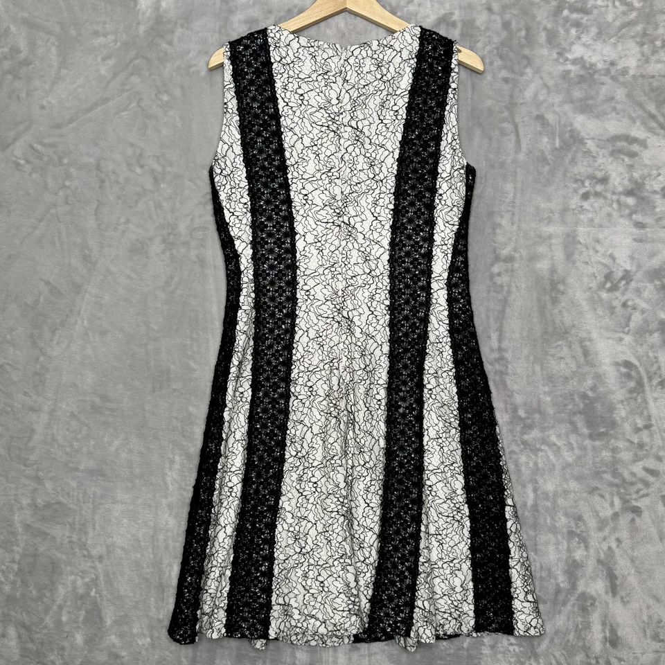 Vestido Antonio Melani Mujer 8 Negro Blanco Rayas Floral Encaje Sin Mangas Fiesta Foto 2 de 4