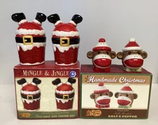 Mingle Jingle Santa  Salt & Pepper Shakers & Sock Monkey Cracker Barrel Set of 2