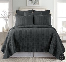 Levtex Home Cross Stitch King 3-PC Quilt Set Charcoal, Quilt  2 Shams