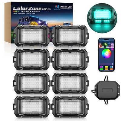 8 Pods Q2 MAX RGB+IC LED Rock Light Underglow Lamp Group Control For Car Boat RV