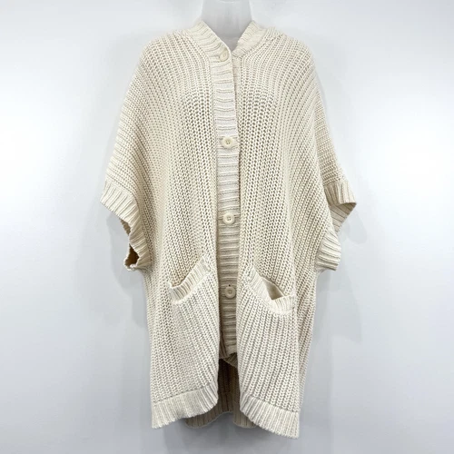 OFF WHITE Aerie Cardigan Felpa con Cappuccio Mantello Donna XS S Crema Grosso Bottoni Maglia Oversize