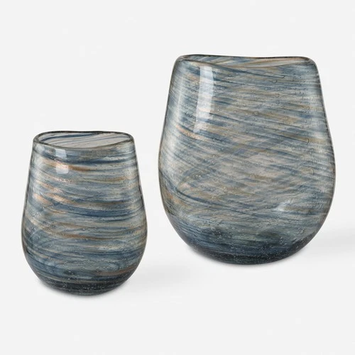 Uttermost 18158 Aurora Bubble Glass Decorative Vases - Set of 2 - Blue - Picture 1 of 4