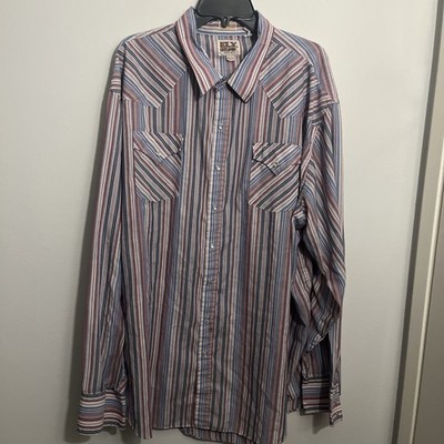 Vintage Ely Cattleman Shirt Tall Man Size 4XL Tall Pearl Snap Striped Western