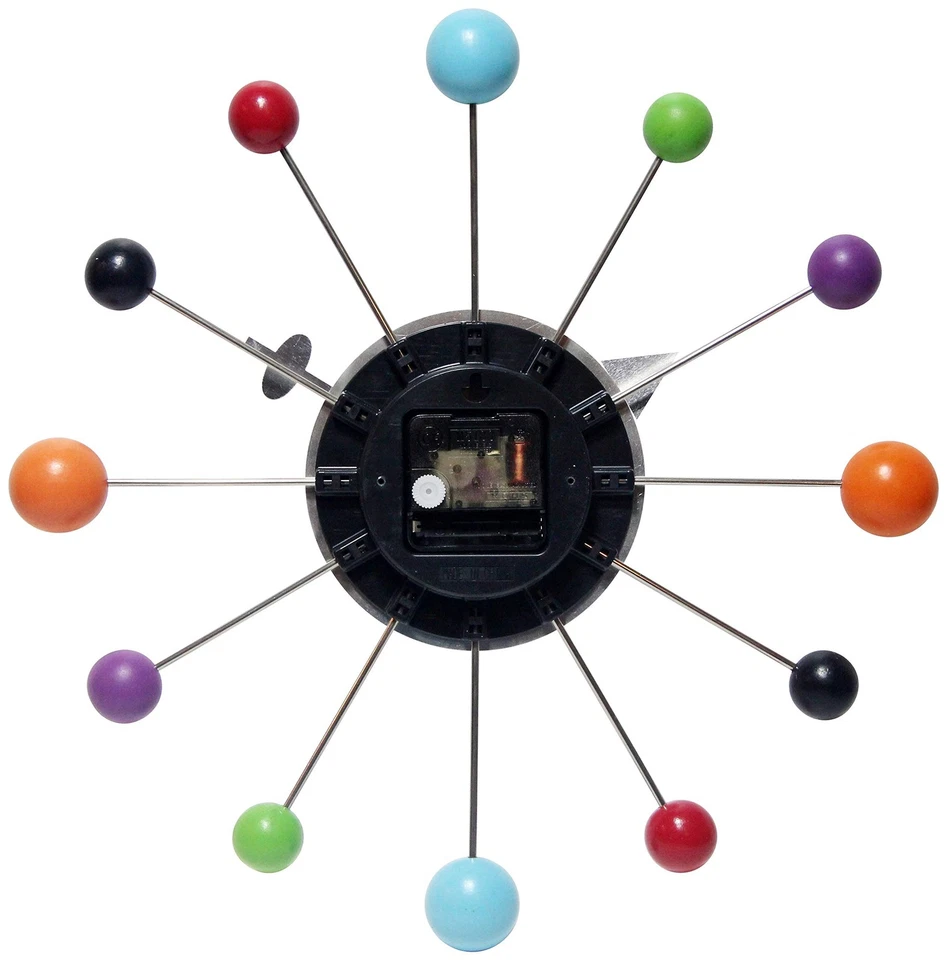 Orb Spoke Midcentury Modern 15 inch Retro Starburst Ball Wall Clock Quiet Qua... - Image 2 of 4