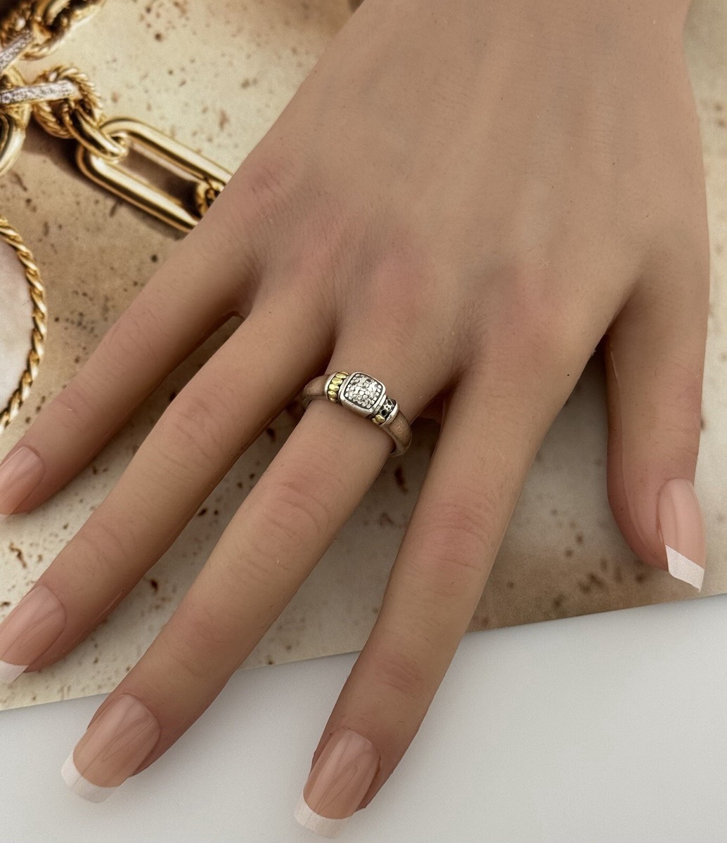 Lagos Caviar 750 925 Diamond Ring Sterling Silver 18K Gold