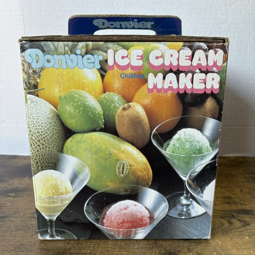 DONVIER ICE CREAM MAKER Chillfast Japan 1 QT 2 Pints Yellow Rim Hand Crank BOX - Picture 7 of 12