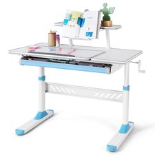 Blue/Pink Height Adjustable Kids Desk Study Table Tilt Desktop with Drawer,Shelf