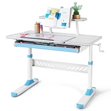 Blue/Pink Height Adjustable Kids Desk Study Table Tilt Desktop with Drawer,Shelf