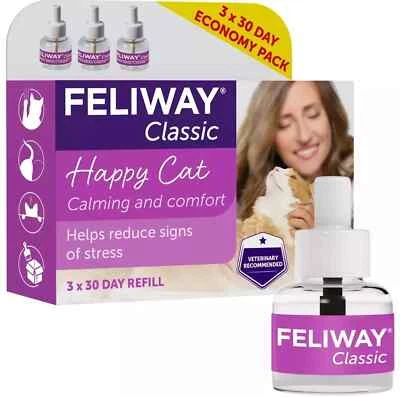 BRANDED FELIWAY Classic 3 x 30 Day Refill 48ml Cat Feline Stress Behavior Relief