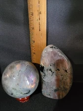 Labradorite Crystal Free Form stone 4 in x 2 1/4 in & 65 mm Sphere Bundle