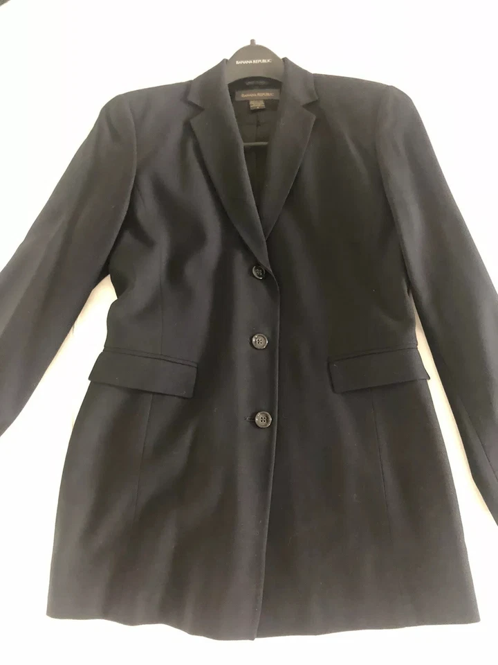 $360 Nuevo Con Etiquetas Para Mujer Pequeño Negro Lana Banana Republic Tres Piezas Negro Falda Traje Foto 4 de 4