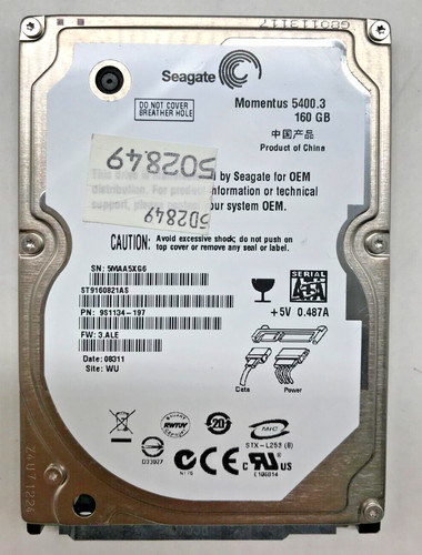 160 GB SATA NOTEBOOK FESTPLATTE SEAGATE Momentus ST9160821AS 9S1134 2,5" #NFP676