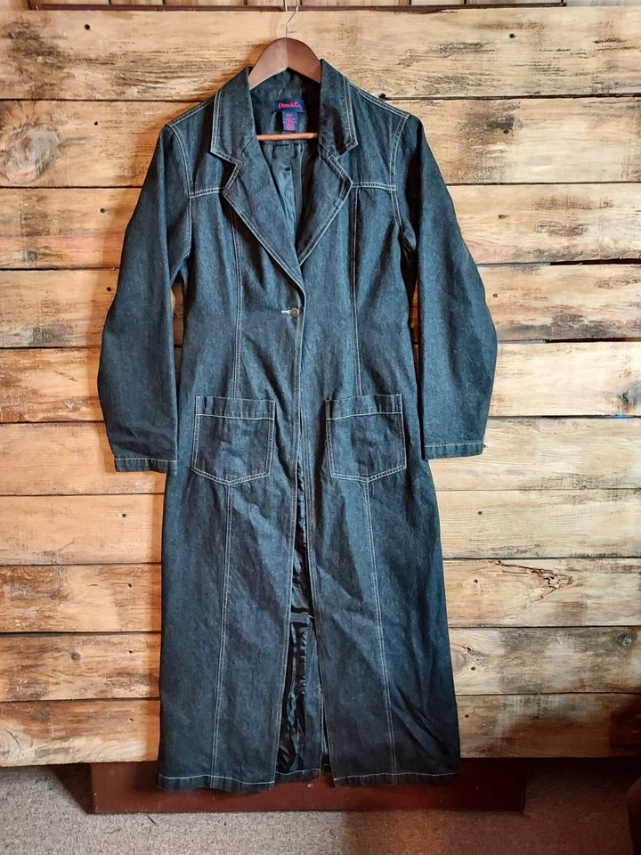 Denim & Co Vintage Black Jean Duster Ranch Coat Western Single Button Womens S - Image 3 of 4