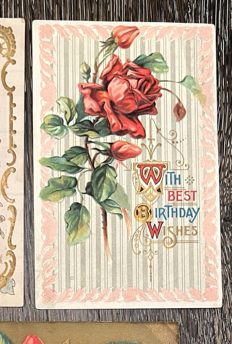 10 Vintage 1910s Embossed Postcards w/ Stamps Birthday Greetings