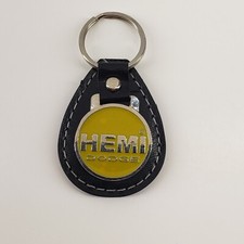 Dodge HEMI Logo Black Leather Key Ring - 2007 Style Keychain Holder - Mopar Gift