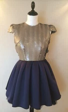 Ladies Gold Sequin & Blue Satin Prom Cocktail Dress By Jones & Jones Size:8