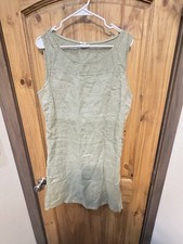 Lina Tomie Women's Italian Sequin Embroidered Linen Midi Dress Green Size XL