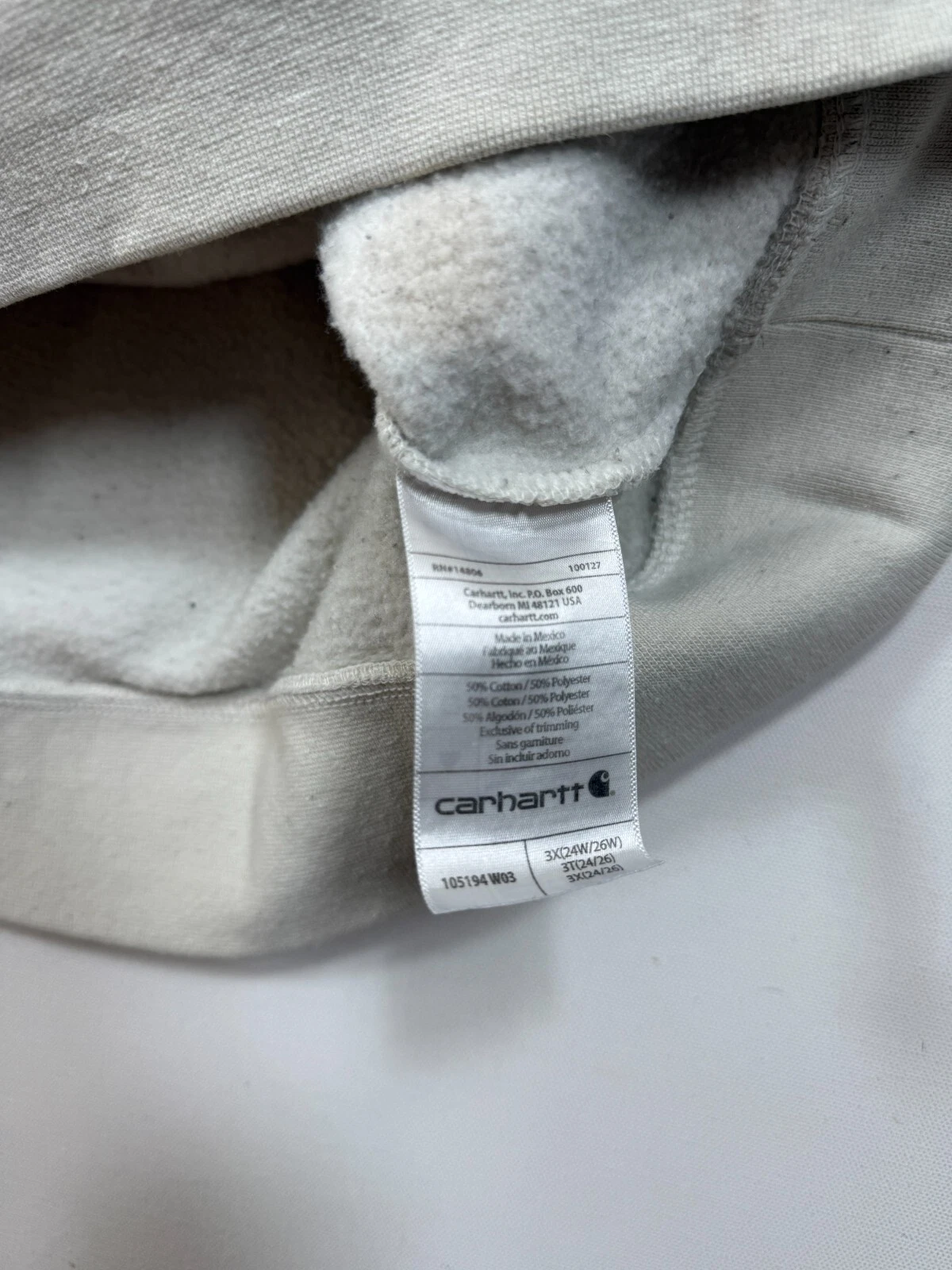 OFF WHITE Carhartt Felpa con Cappuccio Donna 3X Taglia 24W 26W Bianco Off Felpa Pullover Peso Medio