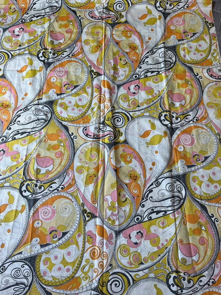Tela de algodón "satén" vintage años 60 70 MOD cachemira floral 3 yardas x 44" Foto 3 de 4