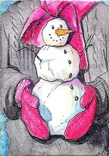 Cute Snowman Watercolor Original Art ,Christmas Gift Wall  Art / Postcard