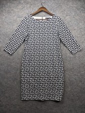Tiana B. Dress Womens 10 Black White Geometric Stretch 3/4 Sleeve Sheath