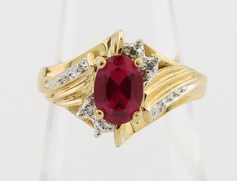 Women Ruby & Diamond Ring Solid 10k Real Gold Sizeable 5.5 - Image 4 of 4