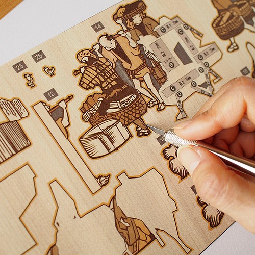 Japanese Wood Collage 3D-Art Handmade Kit Ukiyoe Hiroshige Tokaido Part1 30x21cm - Picture 4 of 9