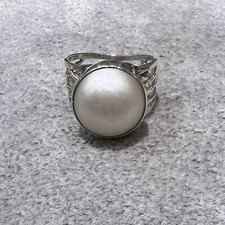 Vintage Artisan Mabe Cultured Pearl Sterling Silver Ring Size 8