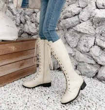 Womens Lace Up Side Zip Knee High Shoes Non S...