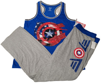 Marvel Comics - Captain America Tank Top & Pants! Avengers Shield Jersey Jogger