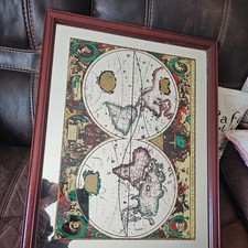 Fab vintage world map mirror in oak frame - 66x50cm large. Hydrographica in vgc