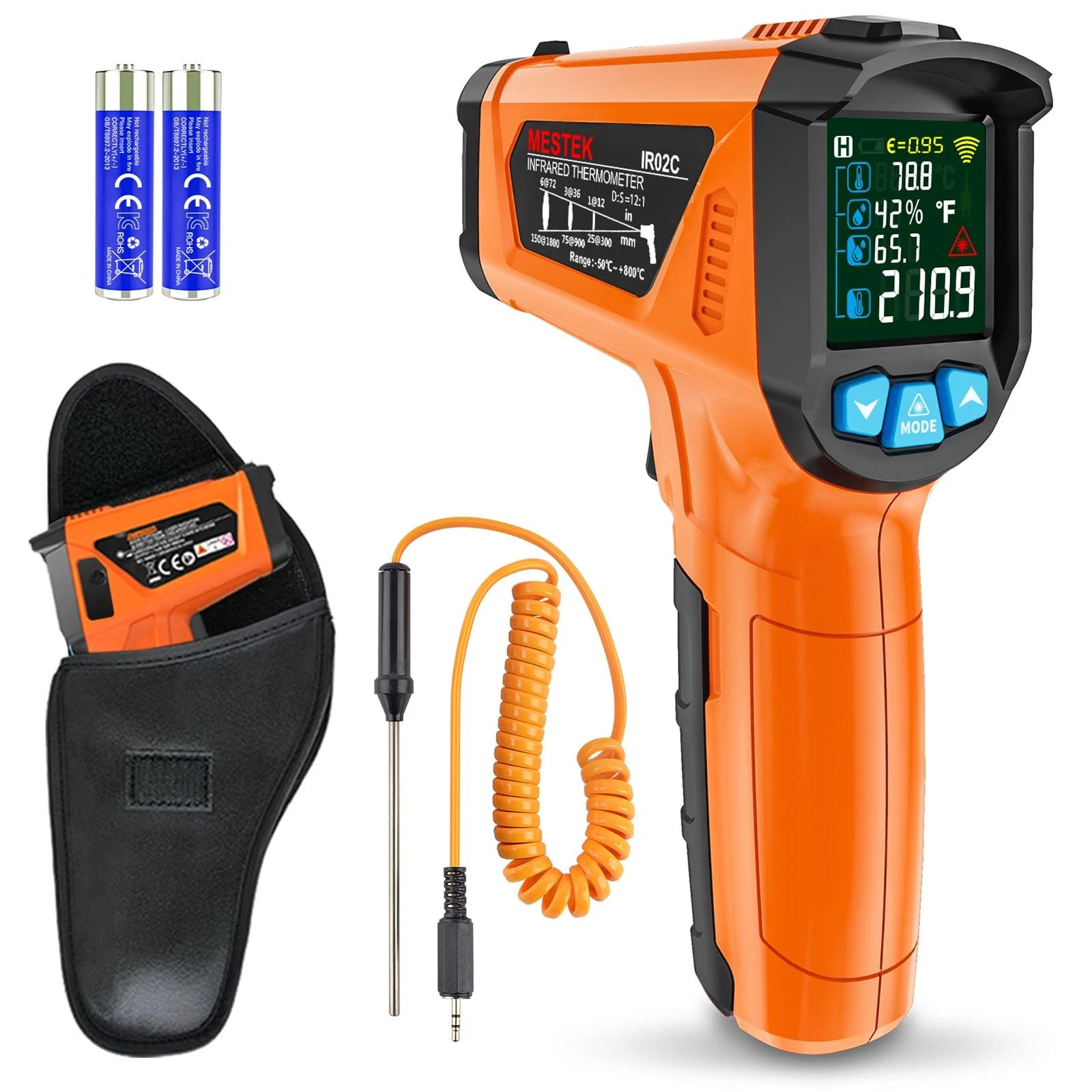 Infrared Thermometer Gun, -58℉~1472℉(-50℃~800℃), Orange -58℉~1472℉(-50℃~800℃)