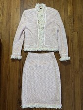 Vintage St. John Couture Pink Tweed Skirt Suit Set Sz 6/4 AS IS C18