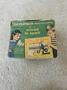 Vintage 24 Playskool Match-ups- Words To Spell 1964 Collectible Learning Puzzles