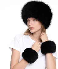 Faux Fur Headband & Wrist Cuff Set Women Ear Warmer Arm Warmer Winter