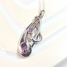 Sterling Silver Art Nouveau Pendant Purple Stone Kit Heath Vintage Jewellery 925