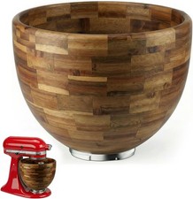 5 Qt Solid Acacia Wood Mixing Bowl Compatible with Kitchenaid Tilt-Head Stand Mi