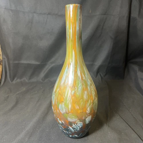 Vintage Large Murano Style Art Glass Vase - Amber/Blue/Brown Style