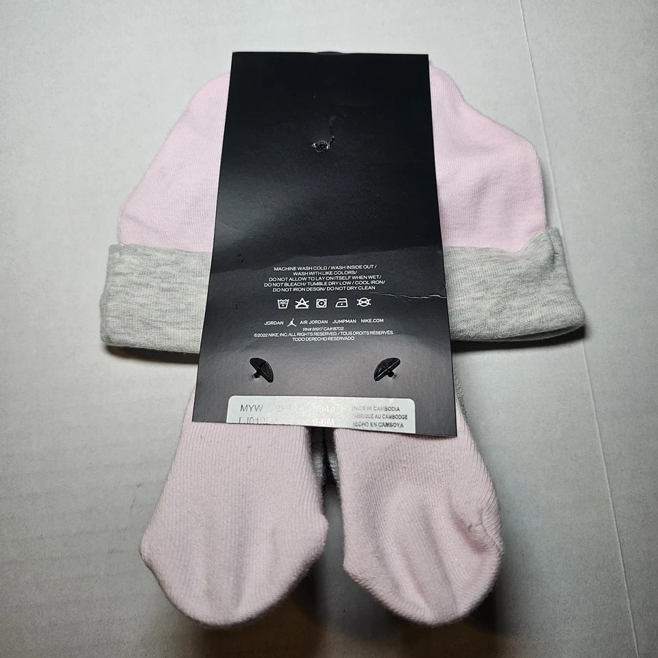 Air Jordan Jumpman 新生儿 女婴 帽子 婴儿 0-6 个月 粉色 灰色 全新 — 第 4/4 张图片