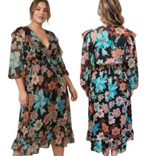 ZARA Floral Print Ruffle Midi Dress - Size XL