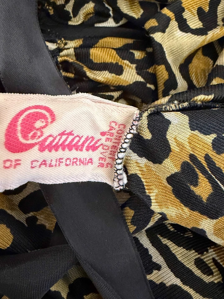 Vestido Maxi Anfitriona Caftán Vintage Años 60 Cattani of California Leopardo Talla Única Foto 4 de 4