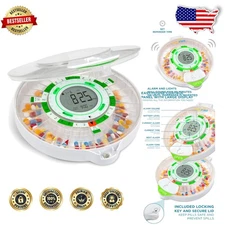 28-Day Pill Dispenser, Large LCD, Key Lock, Audio/Visual Reminders