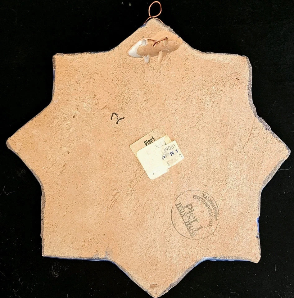 Винтажная расписанная вручную настенная глиняная скульптура небесное солнце лицо Италия 8x8 - Изображение 3 из 4