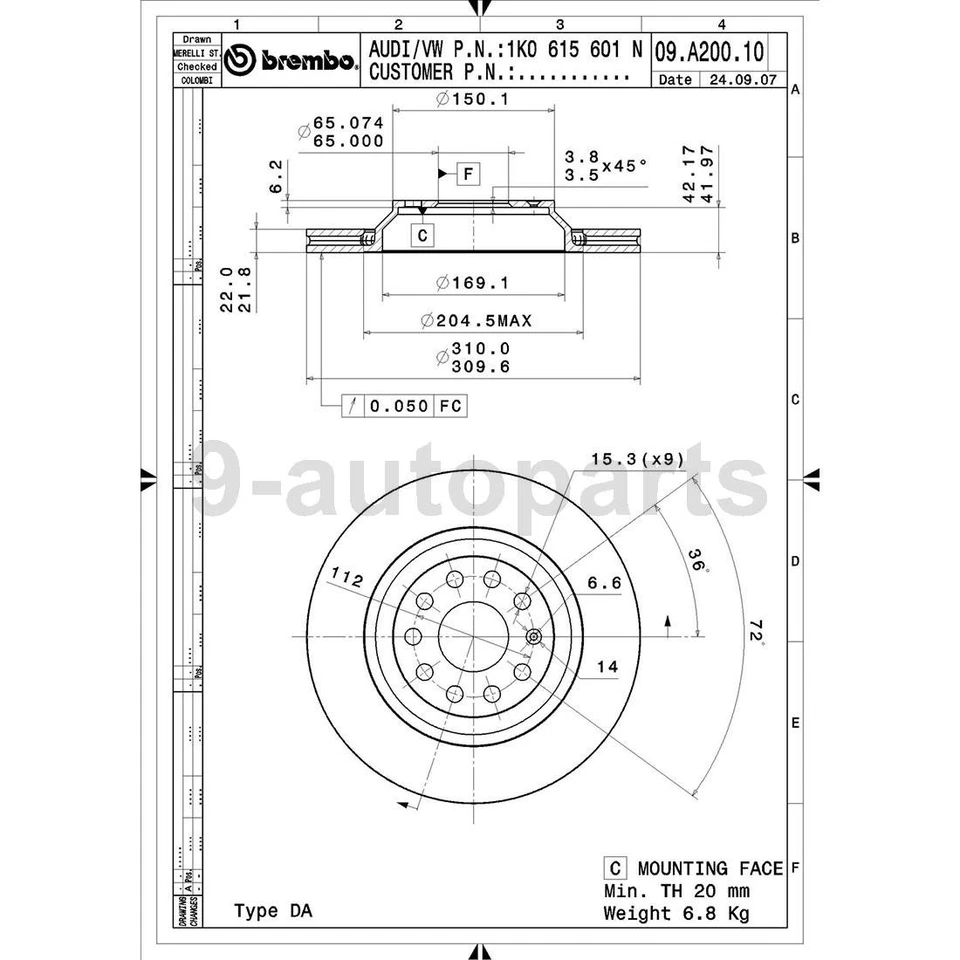 Kit de frenos traseros Brembo rotores de disco pastillas de cerámica para Volkswagen CC 2009-2016 Foto 2 de 4