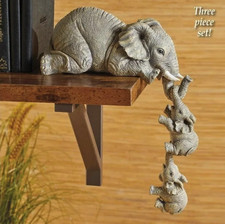 3pcs Cute Elephant Figurines Resin Hug Baby Mini Decor Gift Set - NEW