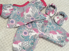 CABBAGE PATCH HOMEMADE DOLL CLOTHES 16" FLANNEL PAJAMAS - 3 Pc. UNICORNS