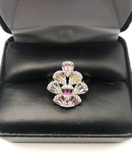 925 Sterling Silver Multiple Gemstone Ladies Ring Size 6 Or 7